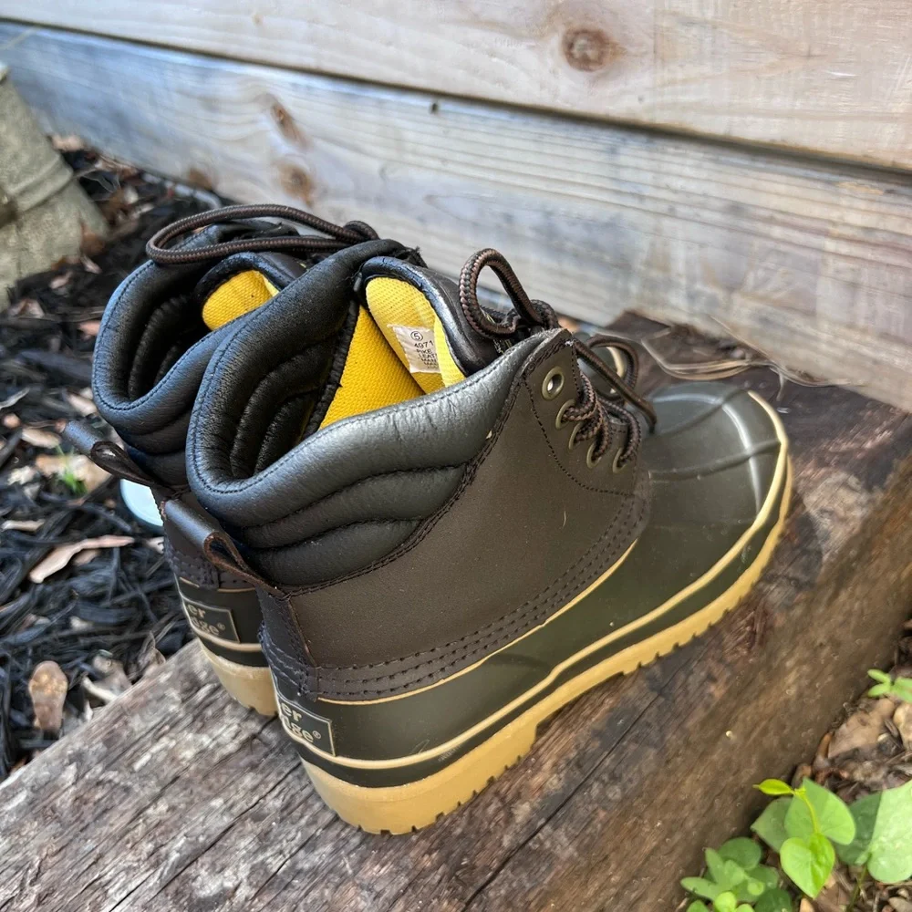 Kids Waterproof Black and Tan Duck Boots - Rugged Lace-Up Winter Boots